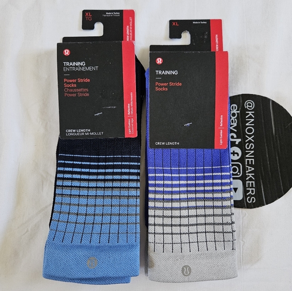 TWO Lululemon Power Stride Crew Socks Reflective Blue Men's Size XLarge 12.5-14 - Picture 1 of 4